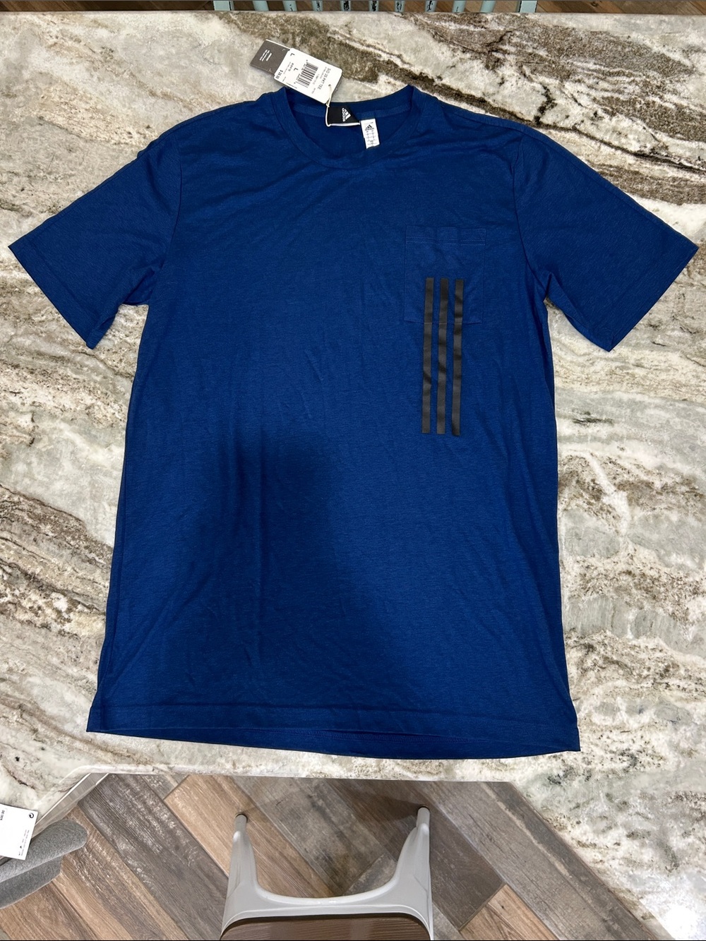 NWT adidas Men's Royal Blue Short Sleeve Pocket Tee with Black Stripe